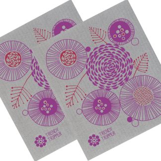 Floral Set of 2 - Red + Purple on Grey