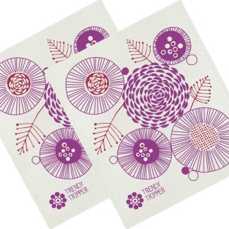 Floral Set of 2 - Red + Purple on Natural