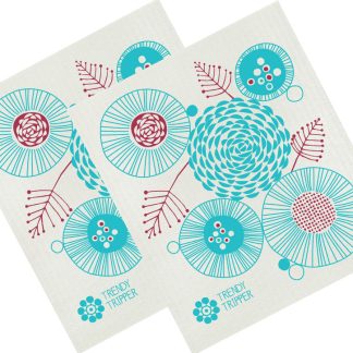 Floral Set of 2 - Red + Turquoise on Natural