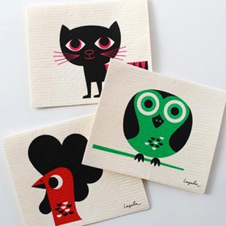 Modern Retro Set of 3 Cat + Owl + Rooster