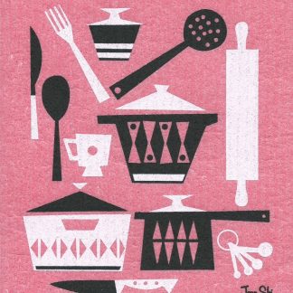 Scandi Kitchen Utensils Black & White on Pink