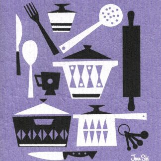Scandi Kitchen Utensils Black & White on Purple
