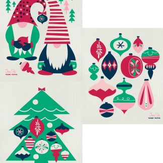 3-Pk Christmas Holiday Swedish Dishcloths Multi Color