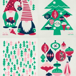 4-Pk Christmas Holiday Swedish Dishcloths Multi Color