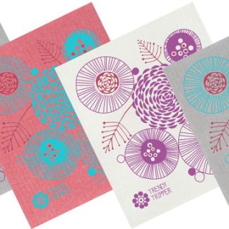 Floral Set of 6 - on Different Colors Dishcloth by Jenn Ski