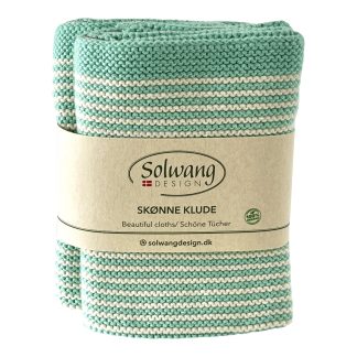 SOLWANG DESIGN Danish 100% ORGANIC Cotton 2-pk STRIPE Cloth 10"x10" - Aqua