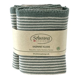SOLWANG DESIGN Danish 100% ORGANIC Cotton 2-pk STRIPE Cloth 10"x10" - Arctic Green