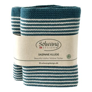 SOLWANG DESIGN Danish 100% ORGANIC Cotton 2-pk STRIPE Cloth 10"x10" - Azure Blue