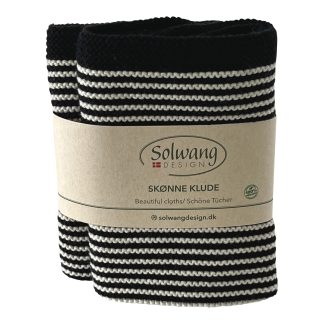 SOLWANG DESIGN Danish 100% ORGANIC Cotton 2-pk STRIPE Cloth 10"x10" - Black