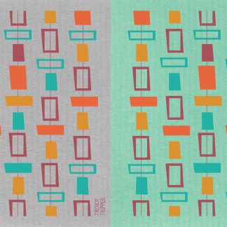 Midcentury Modern Set of 2: Floating Tiles on Grey + Green
