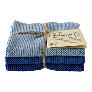SOLWANG DESIGN Danish ORGANIC Cotton Dishcloth Trio - 3 Shades Bright Blue