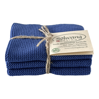 SOLWANG DESIGN Danish ORGANIC Cotton Dishcloth Trio - 3 same Cobalt Blue
