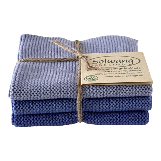 SOLWANG DESIGN Danish ORGANIC Cotton Dishcloth Trio - 3 Shades CORNFLOWER BLUE