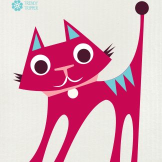 Cat Modern Red + Pink on Natural