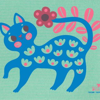 Helen Dardik Blue Cat on Green