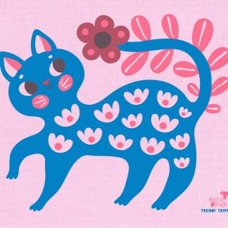 Helen Dardik Blue Cat on Lt Pink