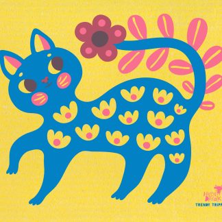 Helen Dardik Blue Cat on Yellow