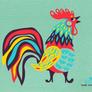 Helen Dardik Fancy Rooster on Green