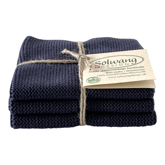 SOLWANG DESIGN Danish ORGANIC Cotton Dishcloth Trio - 3 same DARK DUSTY BLUE