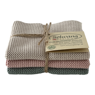 SOLWANG DESIGN Danish ORGANIC Cotton Dishcloth Trio - 3 Shades Delicate Pastel