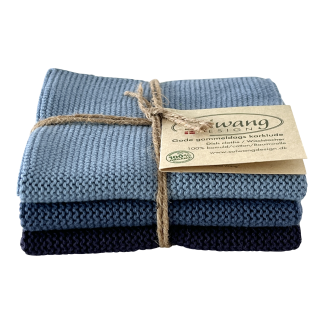SOLWANG DESIGN Danish ORGANIC Cotton Dishcloth Trio - 3 Shades Dusty Blue