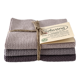 SOLWANG DESIGN Danish ORGANIC Cotton Dishcloth Trio - 3 Shades Dusty Purple Combi