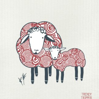 Eco Sponge Cloth Mama w/ Baby Lamb Sheep Bordeaux