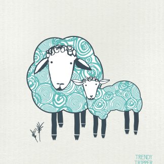 Eco Sponge Cloth Mama w/ Baby Lamb Sheep Mint