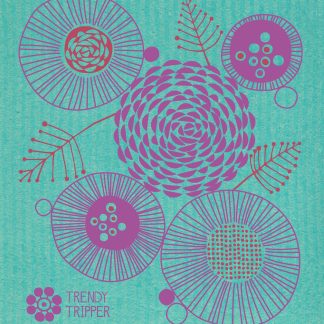 Floral Red + Purple on Turquoise