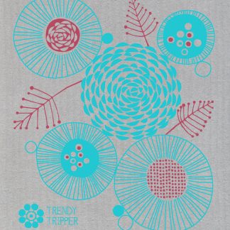 Floral Red + Turquoise on Grey