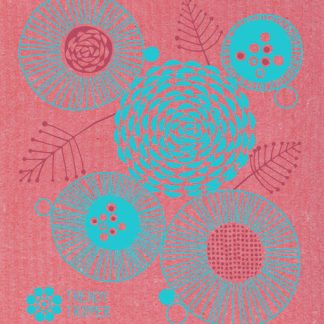 Floral Red + Turquoise on Pink