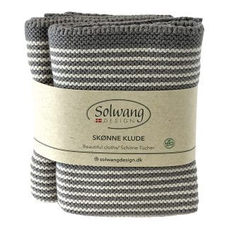 SOLWANG DESIGN Danish 100% ORGANIC Cotton 2-pk STRIPE Cloth 10"x10" - Med Steel Grey