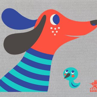 Helen Dardik Dog - Red/Blue/Turq on Grey
