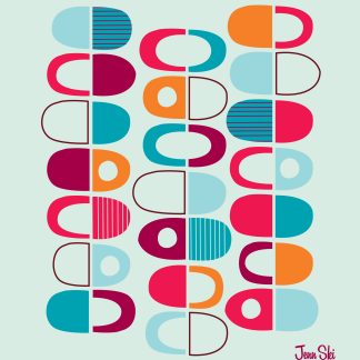 Half Pods Orange + Red + Turquoise on Pastel Green