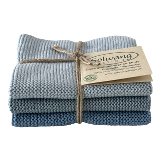 SOLWANG DESIGN Danish ORGANIC Cotton Dishcloth Trio - Ice Blue Combi
