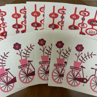 10-Pk MCM Retro Swedish Dishcloth Sponge Pink/Bordeaux BICYCLES + Pods 5 Each