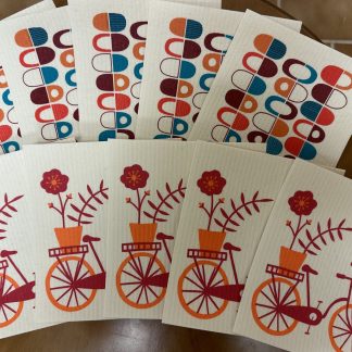 10-Pk MCM Retro Swedish Dishcloth Sponge Orange/Bordeaux BICYCLES + Pods 5 Each