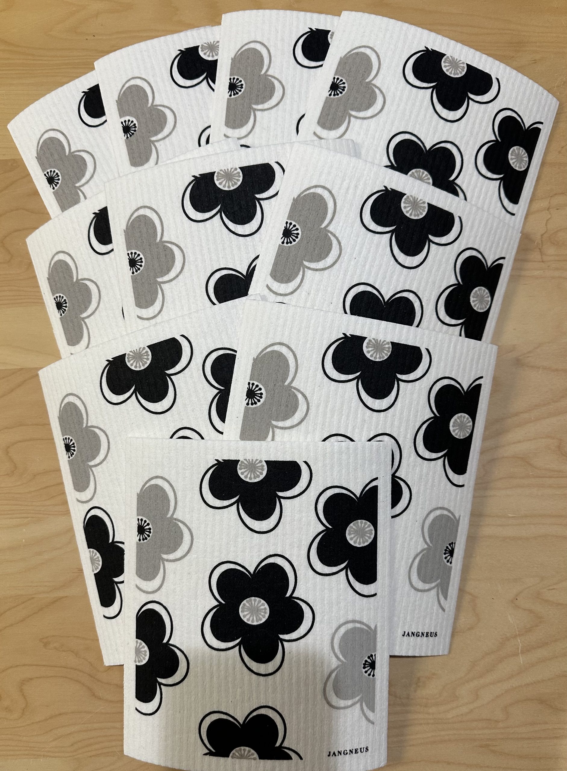 10-Pk Swedish Dishcloths Jangneus Flowers All Black/Grey 10 for $12