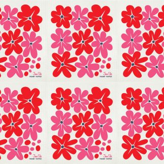 6-Pk Swedish Blommor Flowers Red/Pink on Natural