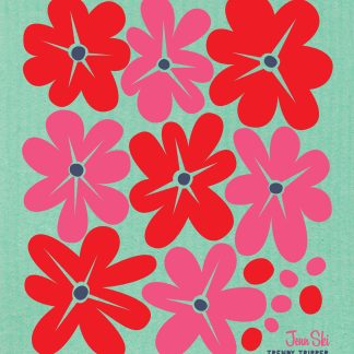 Swedish Blommor Flowers Red/Pink on Green