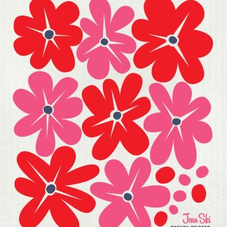 Swedish Blommor Flowers Red/Pink on Natural