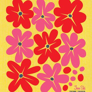 Swedish Blommor Flowers Red/Pink on Yellow