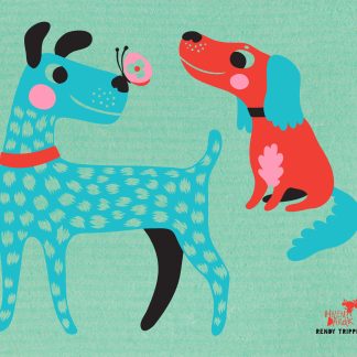 Helen Dardik Cute Turquoise Dogs on Green