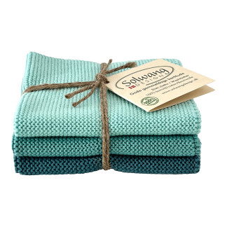 SOLWANG DESIGN Danish ORGANIC Cotton Dishcloth Trio - 3 Shades LIGHT AZURE BLUE