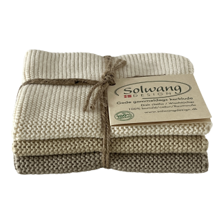 SOLWANG DESIGN Danish ORGANIC Cotton Dishcloth Trio - 3 Khaki Combi