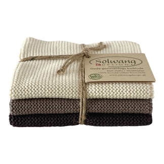 SOLWANG DESIGN Danish ORGANIC Cotton Dishcloth Trio - 3 Shades Nature/Warm Grey Combi