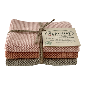 SOLWANG DESIGN Danish ORGANIC Cotton Dishcloth Trio - 3 Shades Apricot-Olive