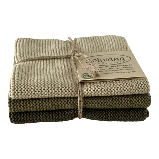 SOLWANG DESIGN Danish ORGANIC Cotton Dishcloth Trio - 3 Shades Olive