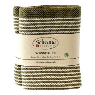 SOLWANG DESIGN Danish 100% ORGANIC Cotton 2-pk STRIPE Cloth 10"x10" - Olive