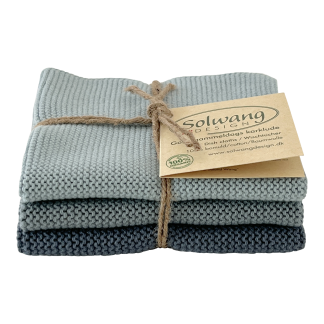 SOLWANG DESIGN Danish ORGANIC Cotton Dishcloth Trio - 3 Shades Rustic Blue